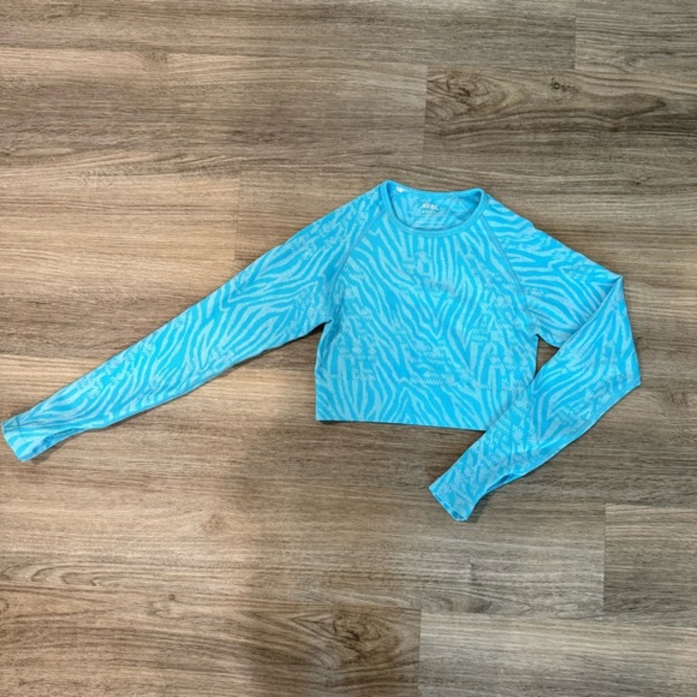 AYBL Animal Seamless Long Sleeve Crop Top‎ Blue Zebra Print Activewear Womens S